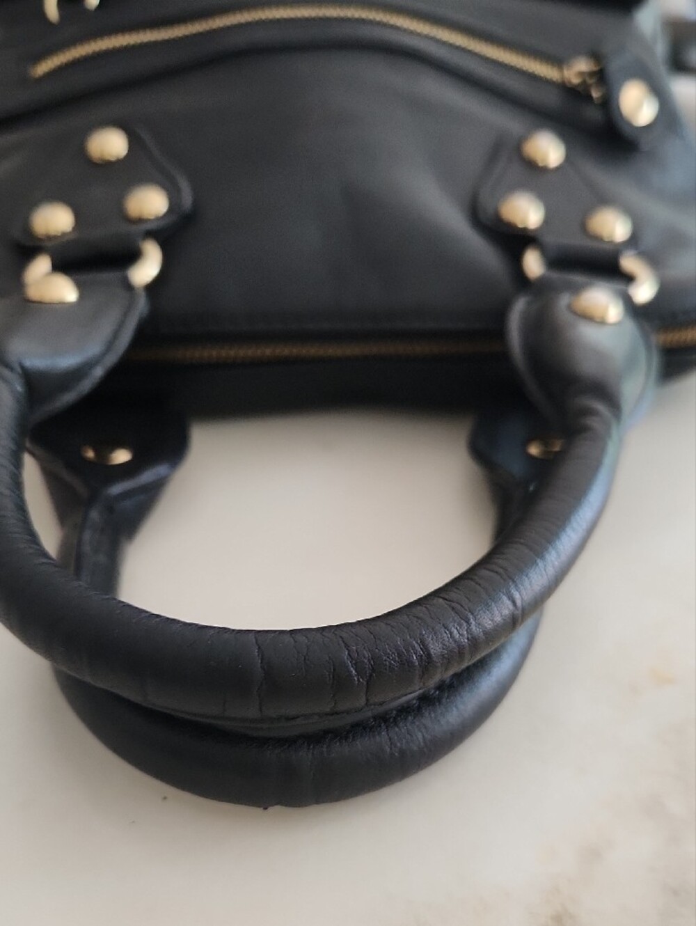 Emma Fox Black Leather Satchel with Gold Hardware - Picture 14 of 15
